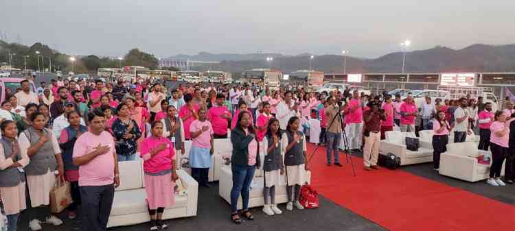 HCG Cancer Centre Vadodara Celebrates International Women's Day by illuminating Statue of Unity in pink to honour indomitable spirit of women and Social Experiment of Men Walking in Stilettos