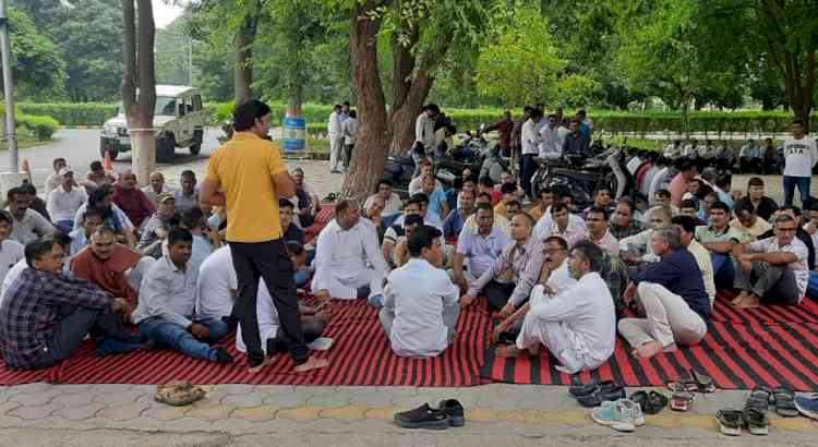 जीजेयू के गैर शिक्षक कर्मियों ने क्लर्कों के समर्थन में दिया आधे दिन का धरना