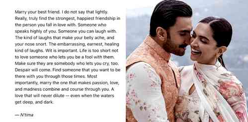 Deepika says 'Marry your best friend' tagging hubby Ranveer