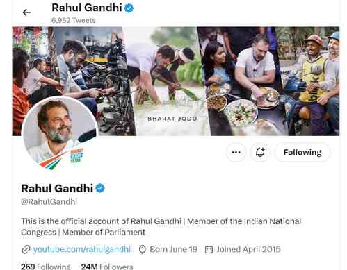 Rahul changes his X bio from 'Dis'Qualified MP' to 'Member of Parliament'