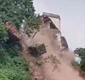 Portion of hilltop Nalagarh Fort in Himachal caves in