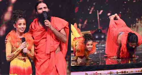 Swami Ramdev teaches Yoga asanas to 'IGT' contestant