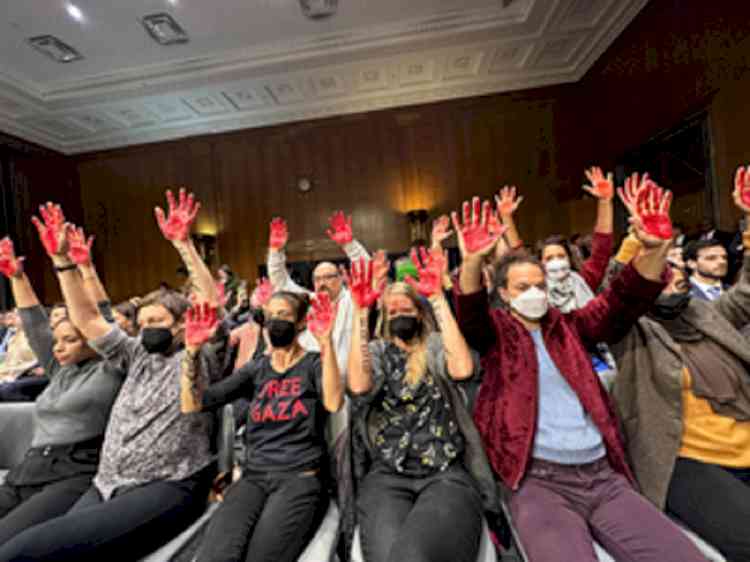 Anti-war protesters interrupt US Senate hearing on funding for Israel 