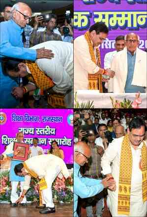 Rajasthan CM gets emotional, touches his teacher’s feet