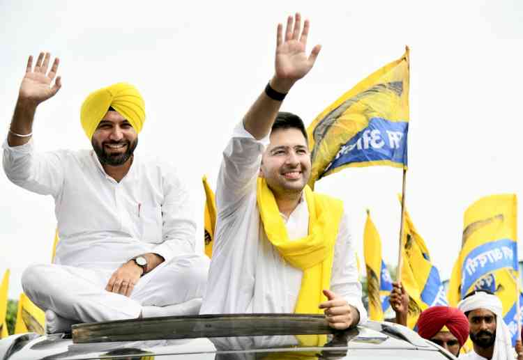 AAP candidate from Assandh Amandeep Jundla filed nomination in the presence of Rajya Sabha MP Raghav Chadha