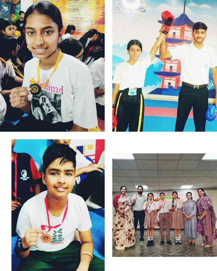 Students of Apeejay School bagged two Gold Medals at Kheda Watan Punjab Dia District Kickboxing Tournament