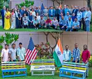 Thousands queuing for US visas can cool their heels on 'recycled plastic benches' in Mumbai BKC