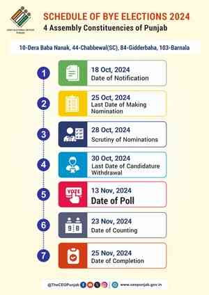 By-elections for four Punjab Assembly seats on Nov 13