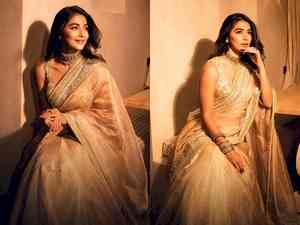 Pooja Hegde is Diwali ready in shimmery golden saree