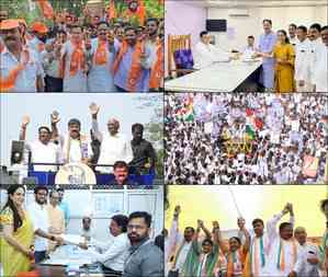 Maha: Colours, flowers, roadshows & show of strength as MVA nominees file poll papers