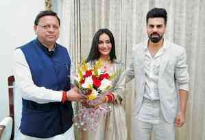 Surbhi Jyoti, Sumit meet Uttarakhand CM Pushkar Singh Dhami post wedding