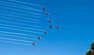 IAF's Suryakiran Aerobatic Team dazzles Hyderabad skies