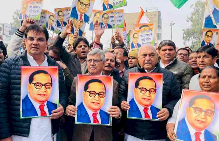 Former CM Hooda leads the Baba Saheb Ambedkar Samman March by Congress at Rohtak