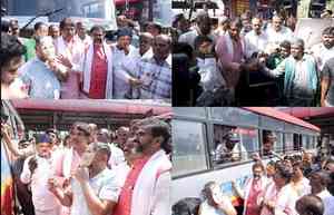 Bus fare hike: K’taka BJP gives roses to male passengers in protest