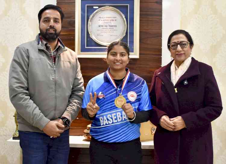 KMV's Khushdeep Kaur bags gold medal in the 37th Senior National Baseball Championship