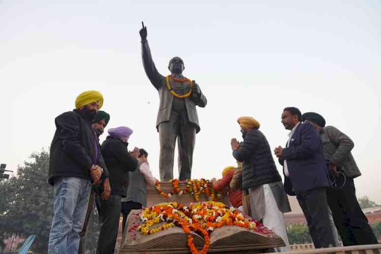 AAP Leaders Pay Floral Tribute at the Vandalized Statue of Dr. Ambedkar