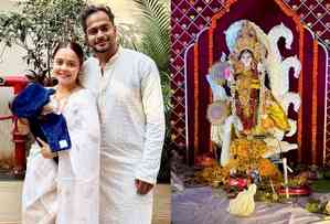 Devoleena Bhattacharjee celebrates first Saraswati puja with little 'Joy'