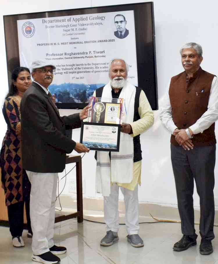 Central University of Punjab’s Vice-Chancellor Prof. Raghavendra Prasad Tiwari, conferred with ‘Professor W.D. West Memorial Oration Award’ by Dr. Harisingh Gour University