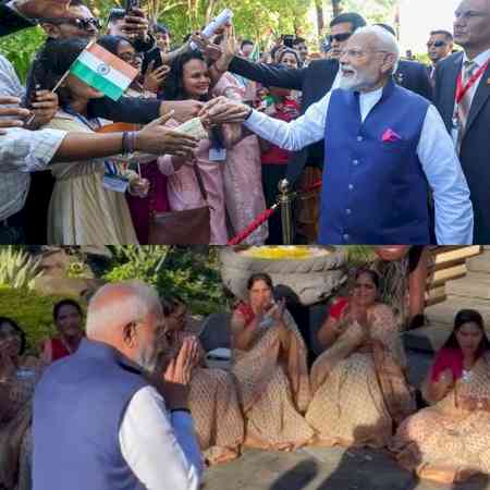 PM Modi welcomed with traditional Bihari 'Geet Gawai' in Mauritius